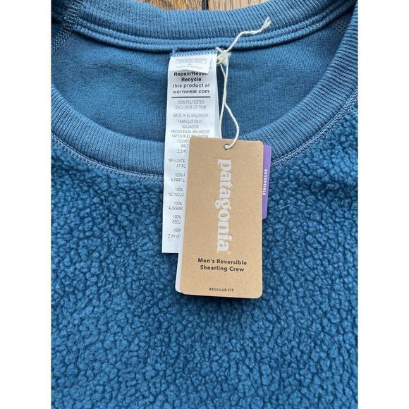 Patagonia Men's Reversible Shearling Crew Wavy Blue Size XL New With Tags - Picture 4 of 7